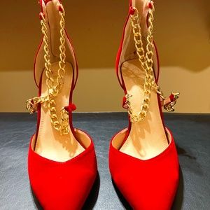 Sexy Red and Gold Suede Heels